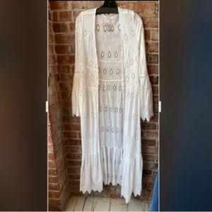 Free People White Eyelet Embroidered Maxi Duster Coverup Size M